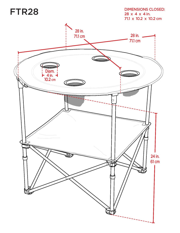 Rio Brands 28" Round Lightweight Fabric Portable Folding Beach Cupholders Table, Blue
