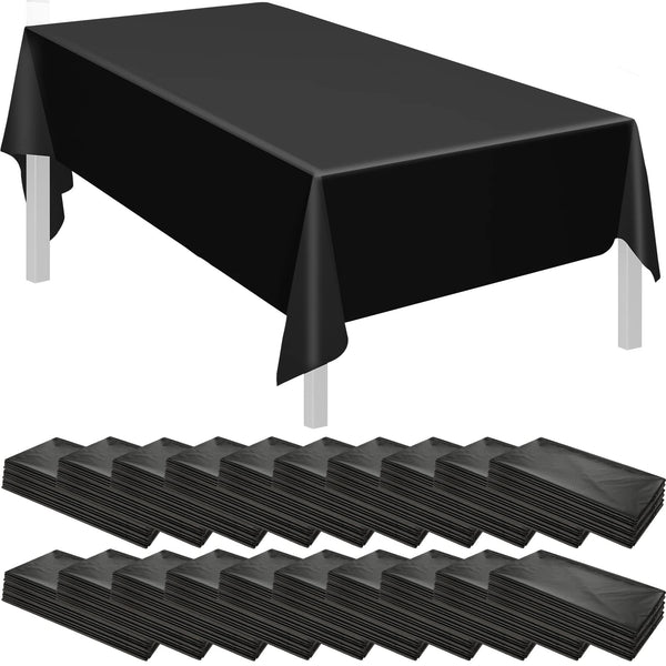 Shimeyao 48 Pcs Disposable Plastic Tablecloth Bulk 54 x 108 Inch Rectangle Tablecover for Wedding Birthday Picnic Engagement Graduation Party Rectangular Plastic Tablecloth for Indoor(Black)