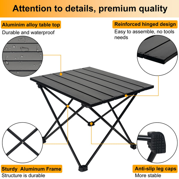 Audoyon Portable Camping Table Folding Ultralight Compact Side Table, Aluminum Fold Up Beach Table Tent Table for Outdoor Dining Cooking, Picnic, Grill, Hiking, Fishing, Sand(S - Black)
