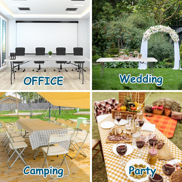 VTOY 8FT(30" x 96") Folding Table, Indoor Outdoor Heavy Duty Picnic Table with Carrying Handle,Plastic Fold up Table for Picnic, Party, Camping,Office - White (8FT)