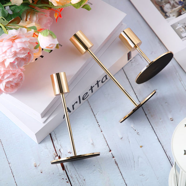 Candle Holders Set Matte Candlesticks Holders Decorative Taper Candle Holders Modern Metal Candelabras for Wedding Dinning Anniversary Home Xmas Party Decor Table Centerpiece (Gold,48 Pcs)