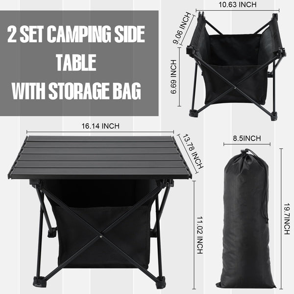 Tatuo 2 Pack Portable Camping Side Table with Storage Bag Lightweight Small Folding Beach Table for Sand Outdoor Aluminum Camping Tent Table Compact Picnic Table for BBQ Hiking Fishing Beach Travel