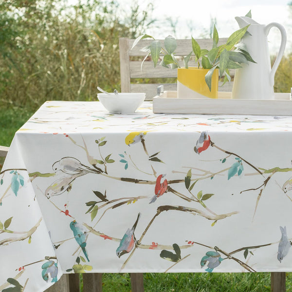Benson Mills Spillproof Spring/Summer Fabric Outdoor Tablecloth with Umbrella Hole, Zippered Table Cloth for Rectangle tables, Picnic/Patio table (60" x 104" Rectangular with Umbrella Hole, Menagerie)