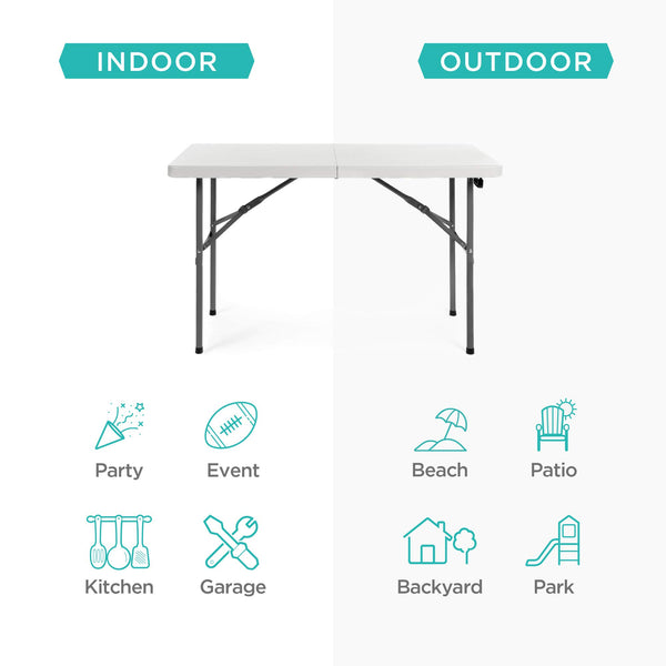 Best Choice Products 4ft Plastic Folding Table, Indoor Outdoor Heavy Duty Portable w/Handle, Lock for Picnic, Party, Camping - White