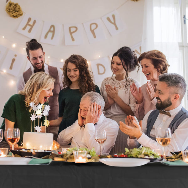 Shimeyao 48 Pcs Disposable Plastic Tablecloth Bulk 54 x 108 Inch Rectangle Tablecover for Wedding Birthday Picnic Engagement Graduation Party Rectangular Plastic Tablecloth for Indoor(Black)