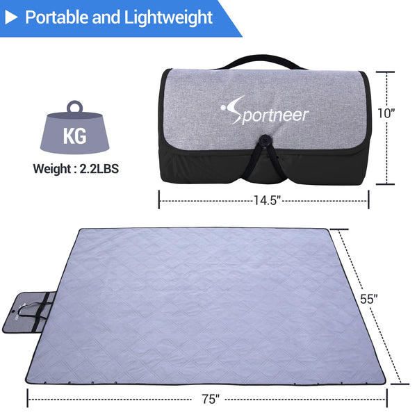 Sportneer Waterproof Outdoor Blankets, Camping Blanket 75" x 55" Warm Fleece Windproof Foldable Stadium Blanket for Beach Camping Hiking Park Patio Picnic Car Use