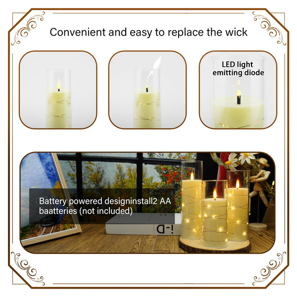 Nimiko Flickering Flameless LED Candles,Battery Operated Candles 5 Pcs with Embedded Star String,Acrylic LED Pillar Candles with Remote,Suitable for Home Decoration to Create an Atmosphere(Ivory)