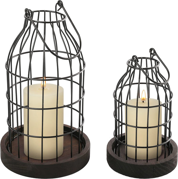Wire Metal Cloche Set of 2, Decorative Candle Holder Cage Lanterns for Table and Farmhouse Decor