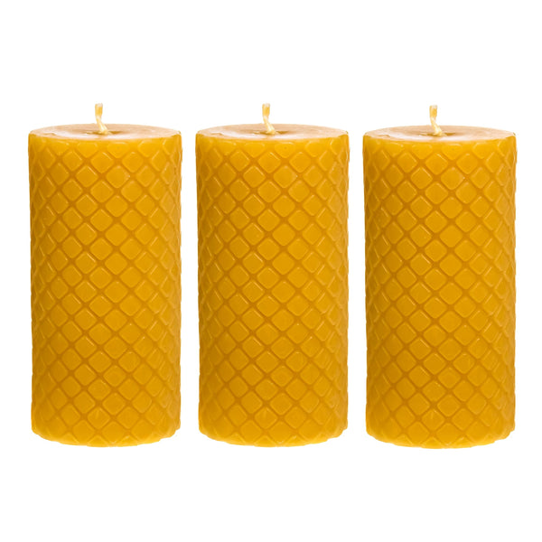 Alternative Imagination 100% Pure Beeswax Diamond Pillar Candles (2x4 Inch), 3 Pack, 20 Hour Burn Time, Hand-Poured (Yellow)