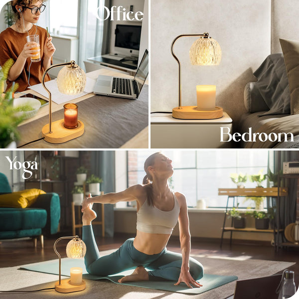 Candle Warmer Lamp with Timer & Dimmer, Small Candle Warmer Light for Bedroom, Electric Wax Melts Warmer for Candle Jars, Home Decor Beside Lamp Gifts for Women (2 x GU10 Bulbs Included, Wood)