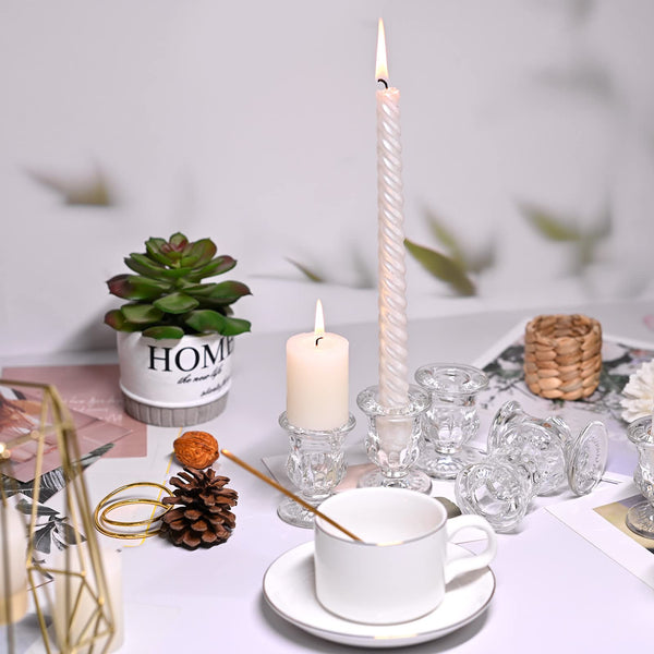 Set of 24 Glass Taper Candle Holders, 2.5 Inches Candlestick Holders Bulk - Clear Thick Glass Candle Holder for Rustic Wedding Centerpieces, Party Supplies, Festival Decoration