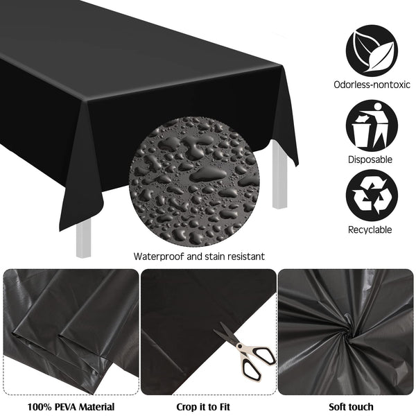 Shimeyao 48 Pcs Disposable Plastic Tablecloth Bulk 54 x 108 Inch Rectangle Tablecover for Wedding Birthday Picnic Engagement Graduation Party Rectangular Plastic Tablecloth for Indoor(Black)