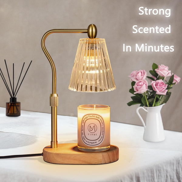 Imenlox Dimmable Candle Warmer Lamp with Timer, Electric Melting Lamps for Jar Candles, Wax Melt Warmers with 2 * 50W Bulbs for Home Bedroom Decor (Wooden Base)