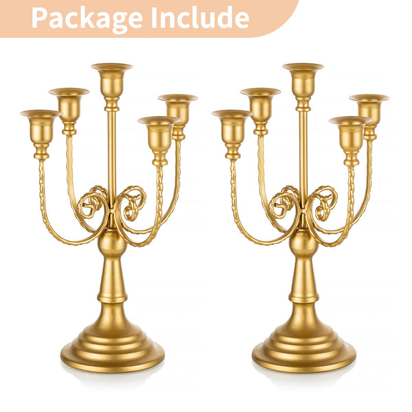 NUPTIO Gold Candelabras Candle Holder Set of 2 Metal Candelabra Centerpieces 5 Branches Candle Stick Stands Candleholder Fireplace Wedding Reception Antique Decorative Dinning Table Christmas