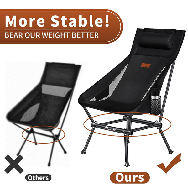 AnYoker Camping Chair, Compact Backpacking Chair, Portable Folding Chair, Beach Chair with Side Pocket and headrest, Lightweight Hiking Chair 188ZZ-SJB(Black)