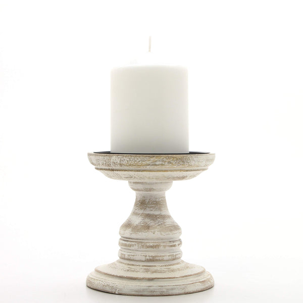 Hosley's Set of 2 White Wood Pillar Holders - 5" High. Ideal Gift for Weddings, Special Occasion, Spa, Aromatherapy Settings, Candle Gardens W1