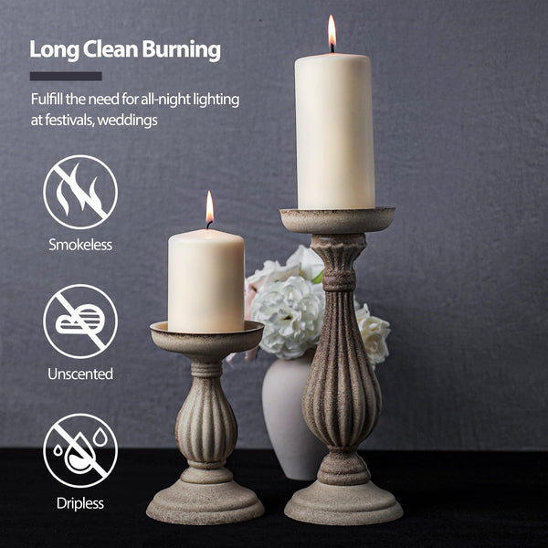 2.8x4 Unscented Pillar Candles,6 Pack Dripless Pillar Candle Set,Smokeless Hand Poured Pillar Candles Bulk, Long Lasting Burning Pillar Candles for Room Decoration Prayer Wedding Party(Ivory