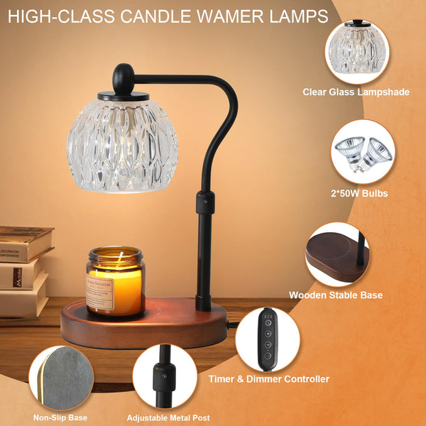 kelary Candle Warmer Lamp Electric Candle Lamp with Timer Dimmable Wax Melt Warmer for Scented Wax with 2 Bulbs Adjustable Candle Warming Lamp, Home Decor, Valentines Day Gifts Black
