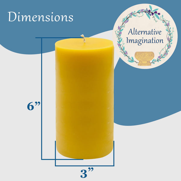 100% Pure Beeswax Candle - Large Pillar Candle - 80 Hour Burn Time - 3x6 Inch - Alternative Imagination