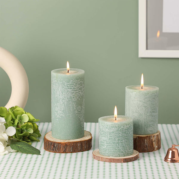 3x4 Inch Sage Green Pillar Candles Set of 3 - Unscented Spring Candles, Long Clean Burning, Large Big Candles, Smokeless Dripless Candles for Spring Home Decor, Dinner Table, Bathroom, Rustic Decor