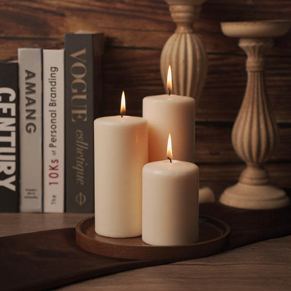 2.8x4 Unscented Pillar Candles,6 Pack Dripless Pillar Candle Set,Smokeless Hand Poured Pillar Candles Bulk, Long Lasting Burning Pillar Candles for Room Decoration Prayer Wedding Party(Ivory