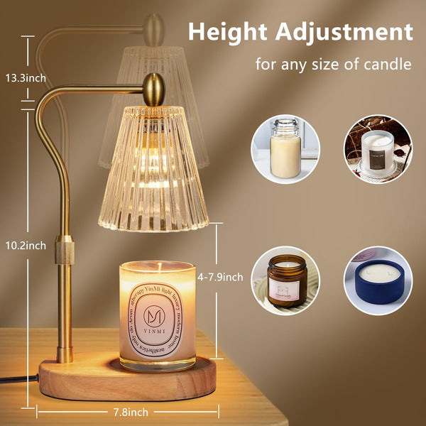 Imenlox Dimmable Candle Warmer Lamp with Timer, Electric Melting Lamps for Jar Candles, Wax Melt Warmers with 2 * 50W Bulbs for Home Bedroom Decor (Wooden Base)