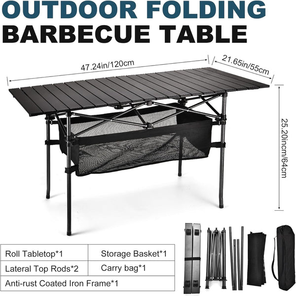 WUROMISE Sanny Outdoor Folding Portable Picnic Camping Table, Aluminum Roll-up Table with Easy Carrying Bag for Indoor,Outdoor,Camping, Beach,Backyard, BBQ, Party, Patio, Picnic