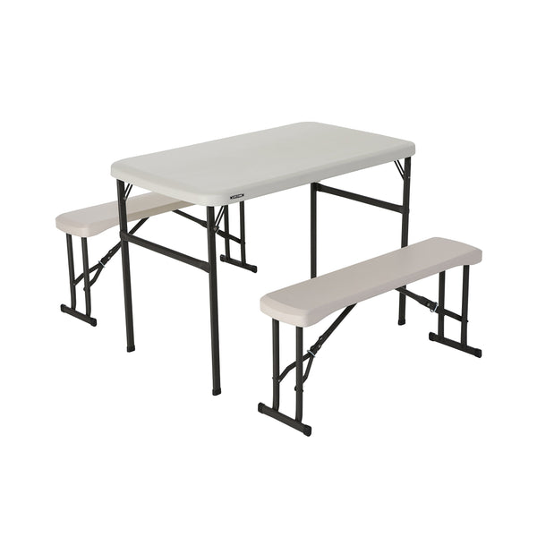 LIFETIME 80373 Portable Folding Camping RV Picnic Table and Bench Set, Almond
