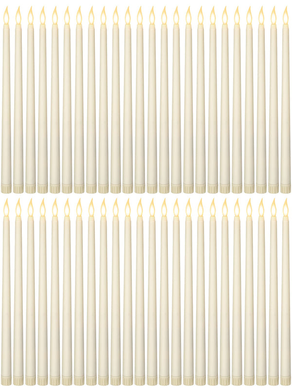 Funtery 48 Pcs Flameless LED Taper Candles Fake Candles Battery Operated Candles Bulk 11 Inch Flickering Taper Candles LED Tall Candles for Christmas Valentine's Day Church Wedding(Ivory)