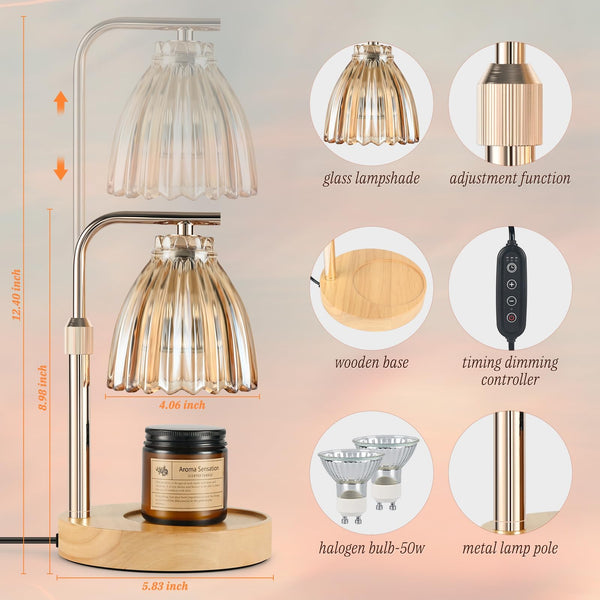 Ingbear Candle Warmer Lamp with 2 Bulbs, Electric Wax Melt Warmer for Jar Candles, Adjustable Height & Dimmable Candle Lamp Warmer with Timer, Bedroom Home Decor, Gifts for Mother's Day