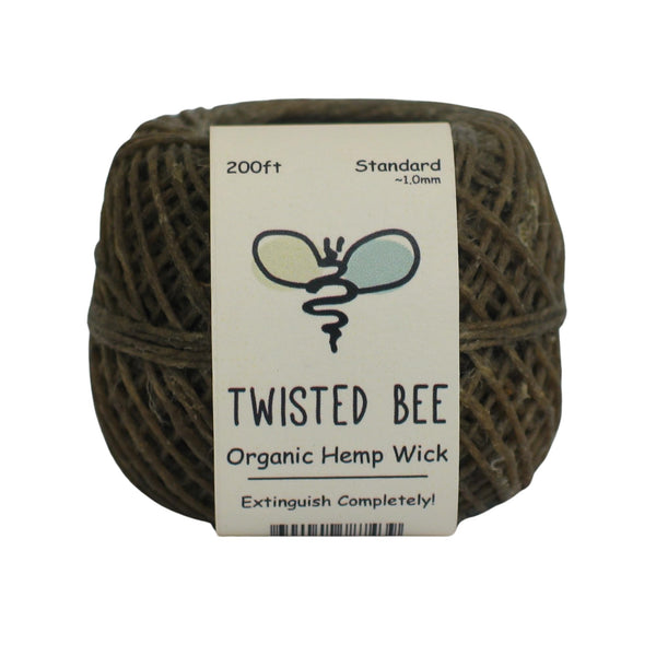 100% Organic Hemp Wick with Natural Beeswax Coating, Twisted Bee (200ft x Standard Size)