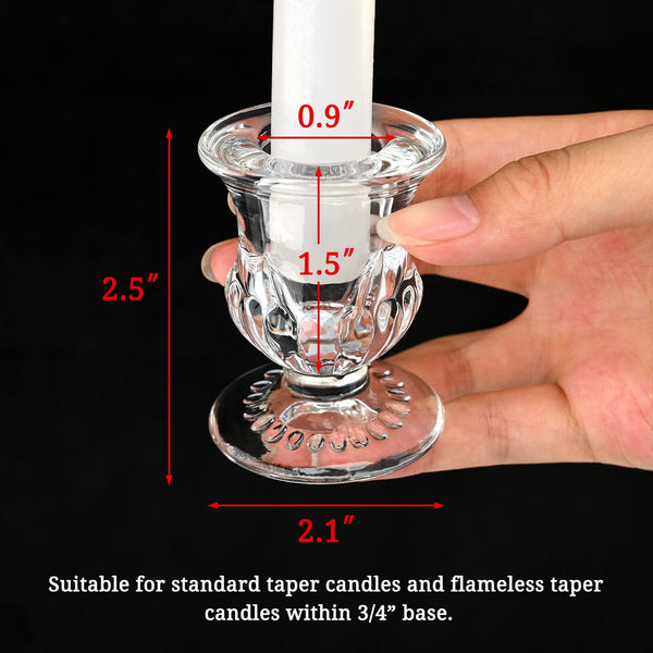 Set of 24 Glass Taper Candle Holders, 2.5 Inches Candlestick Holders Bulk - Clear Thick Glass Candle Holder for Rustic Wedding Centerpieces, Party Supplies, Festival Decoration