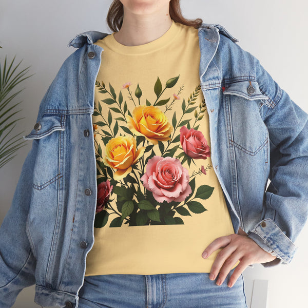 Wildflowers and Pink & Yellow Roses, Graphic T-Shirts for Women, Floral Shirt, Womens Short Sleeve, Ladies Graphic Tees #5149TTS
