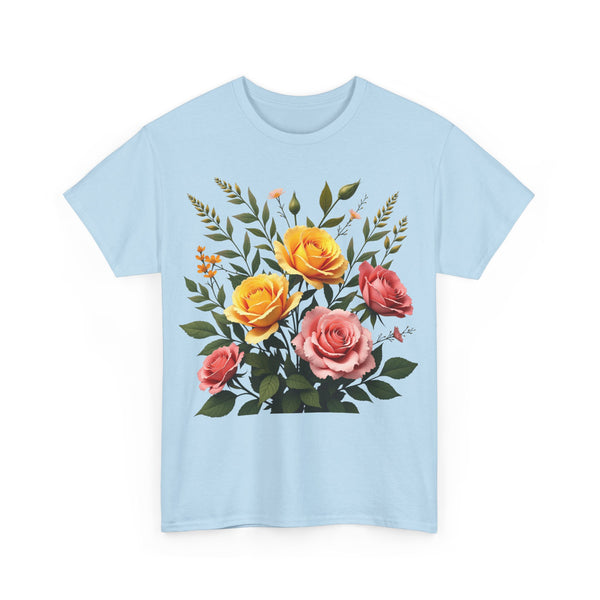 Wildflowers and Pink & Yellow Roses, Graphic T-Shirts for Women, Floral Shirt, Womens Short Sleeve, Ladies Graphic Tees #5149TTS