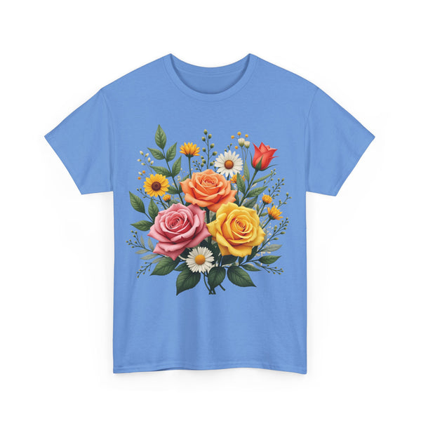 Wildflowers and Pink & Yellow Roses, Graphic T-Shirts for Women, Floral Shirt, Womens Short Sleeve, Ladies Graphic Tees #5144TTS