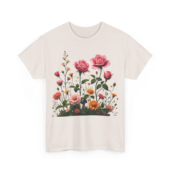 Wildflowers and Pink Roses, Graphic T-Shirts for Women, Floral Shirt, Womens Short Sleeve, Ladies Graphic Tees #5013TTS