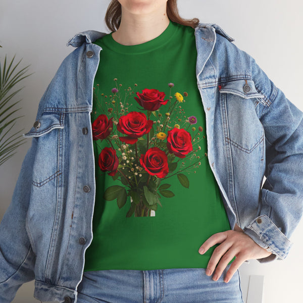Wildflowers and Red Roses, Graphic T-Shirts for Women, Floral Shirt, Womens Short Sleeve, Ladies Graphic Tees #5131TTS