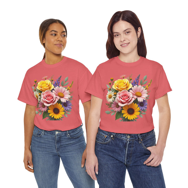 Wildflowers and Pink & Yellow Roses, Graphic T-Shirts for Women, Floral Shirt, Womens Short Sleeve, Ladies Graphic Tees #5145TTS