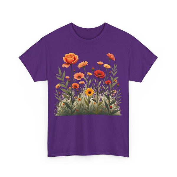Wildflowers and Orange Roses, Graphic T-Shirts for Women, Floral Shirt, Womens Short Sleeve, Ladies Graphic Tees #5045TTS