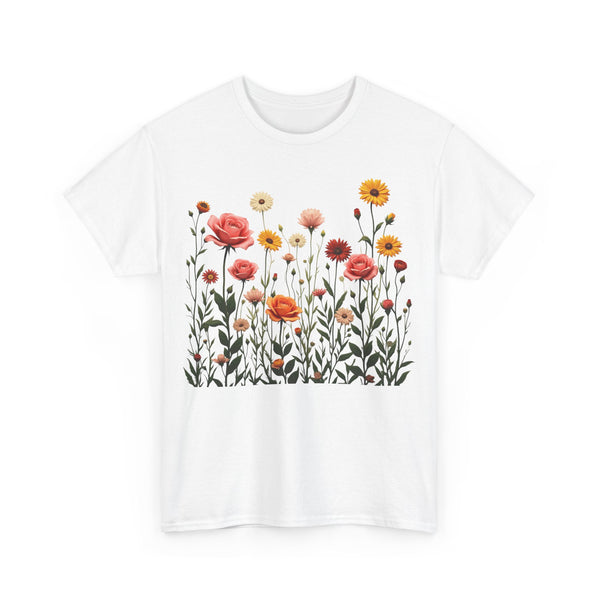 Wildflowers and Pink Roses, Graphic T-Shirts for Women, Floral Shirt, Womens Short Sleeve, Ladies Graphic Tees #5023TTS