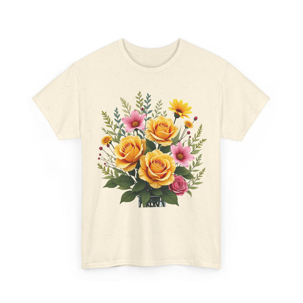 Wildflowers and Yellow Roses, Graphic T-Shirts for Women, Floral Shirt, Womens Short Sleeve, Ladies Graphic Tees #5135TTS
