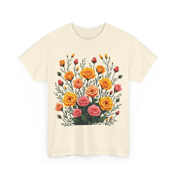 Wildflowers and Pink & Yellow Roses, Graphic T-Shirts for Women, Floral Shirt, Womens Short Sleeve, Ladies Graphic Tees #5140TTS
