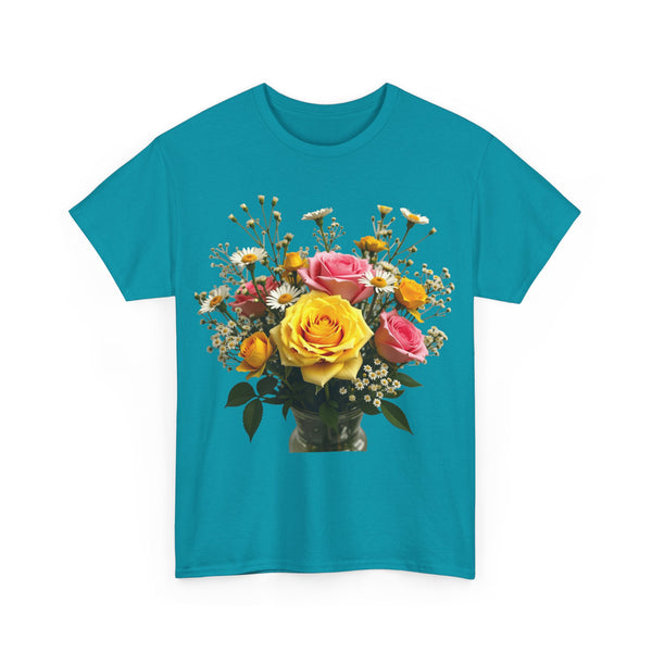 Wildflowers and Pink & Yellow Roses, Graphic T-Shirts for Women, Floral Shirt, Womens Short Sleeve, Ladies Graphic Tees #5143TTS