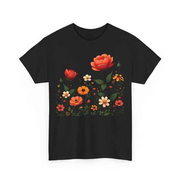 Wildflowers and Orange Roses, Graphic T-Shirts for Women, Floral Shirt, Womens Short Sleeve, Ladies Graphic Tees #5043TTS