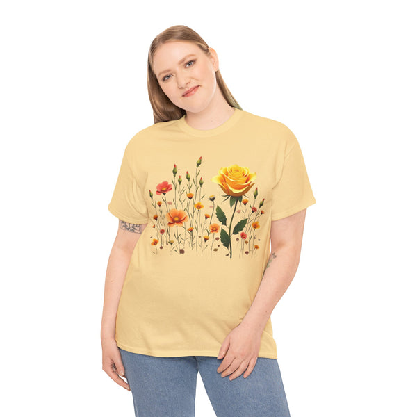 Wildflowers and a Yellow Rose, Graphic T-Shirts for Women, Floral Shirt, Womens Short Sleeve, Ladies Graphic Tees #5010TTS