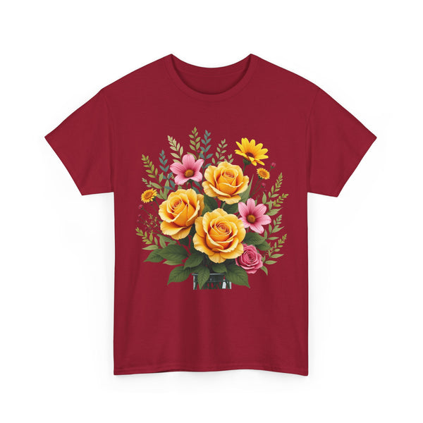Wildflowers and Yellow Roses, Graphic T-Shirts for Women, Floral Shirt, Womens Short Sleeve, Ladies Graphic Tees #5135TTS