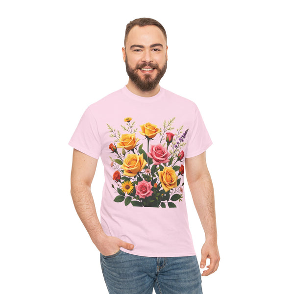 Wildflowers and Pink & Yellow Roses, Graphic T-Shirts for Women, Floral Shirt, Womens Short Sleeve, Ladies Graphic Tees #5142TTS