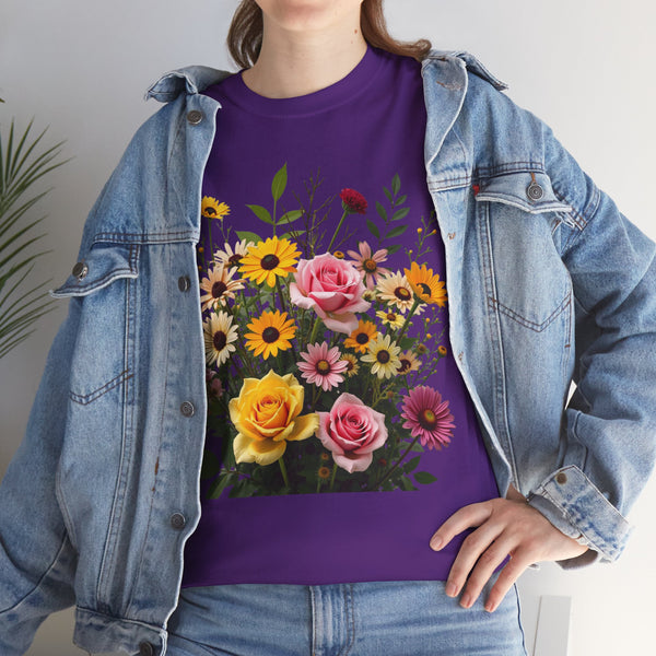 Wildflowers and Pink & Yellow Roses, Graphic T-Shirts for Women, Floral Shirt, Womens Short Sleeve, Ladies Graphic Tees #5150TTS