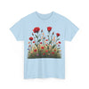 Wildflowers and Red Roses, Graphic T-Shirts for Women, Floral Shirt, Womens Short Sleeve, Ladies Graphic Tees #5032TTS