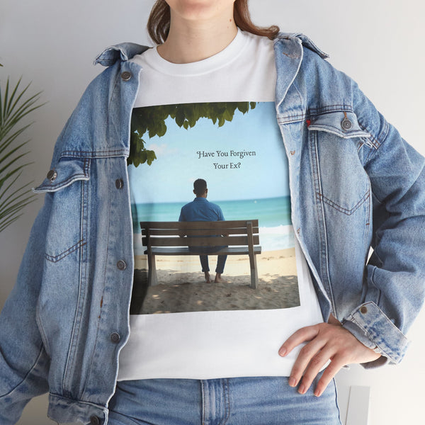 Have You Forgiven Your Ex?  Man on Bench Looking at Waves, Forgiving T-Shirt, Forgiveness, Relationship Healing Top #5005STS